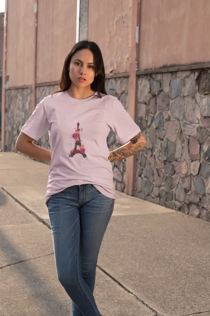 Floral Eiffel Tower Printed T-shirt for women