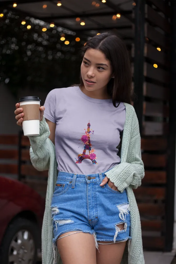Floral Eiffel Tower Printed T-shirt for women