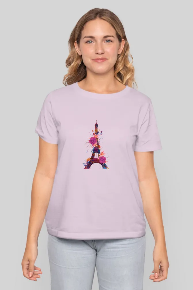 Floral Eiffel Tower Printed T-shirt for women
