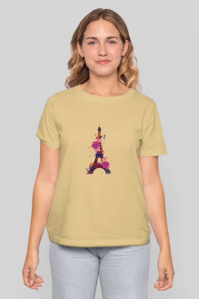 Floral Eiffel Tower Printed T-shirt for women