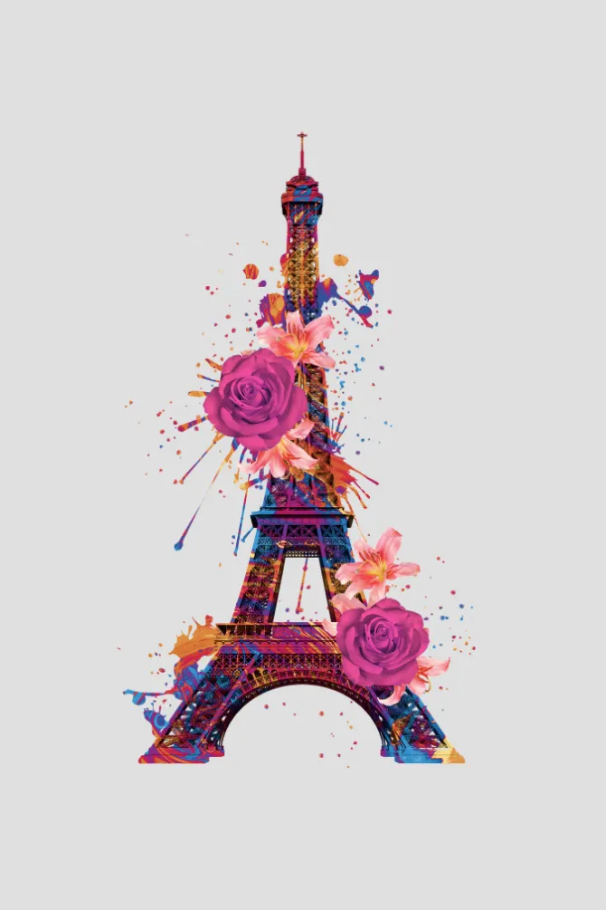Floral Eiffel Tower Printed T-shirt for women