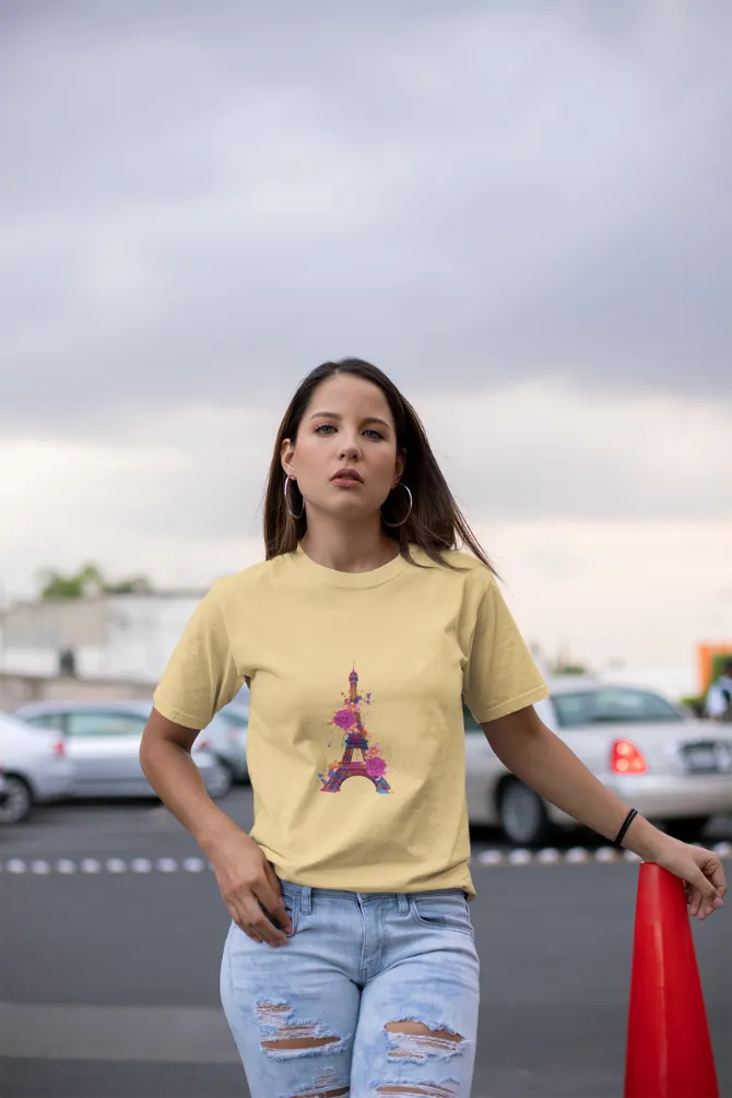 Floral Eiffel Tower Printed T-shirt for women
