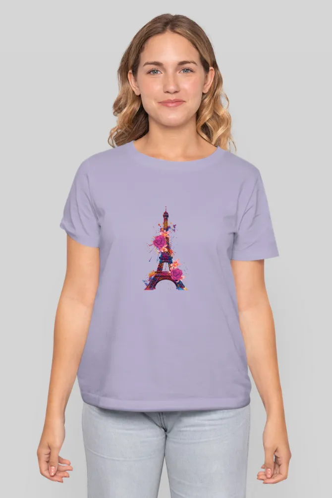 Floral Eiffel Tower Printed T-shirt for women