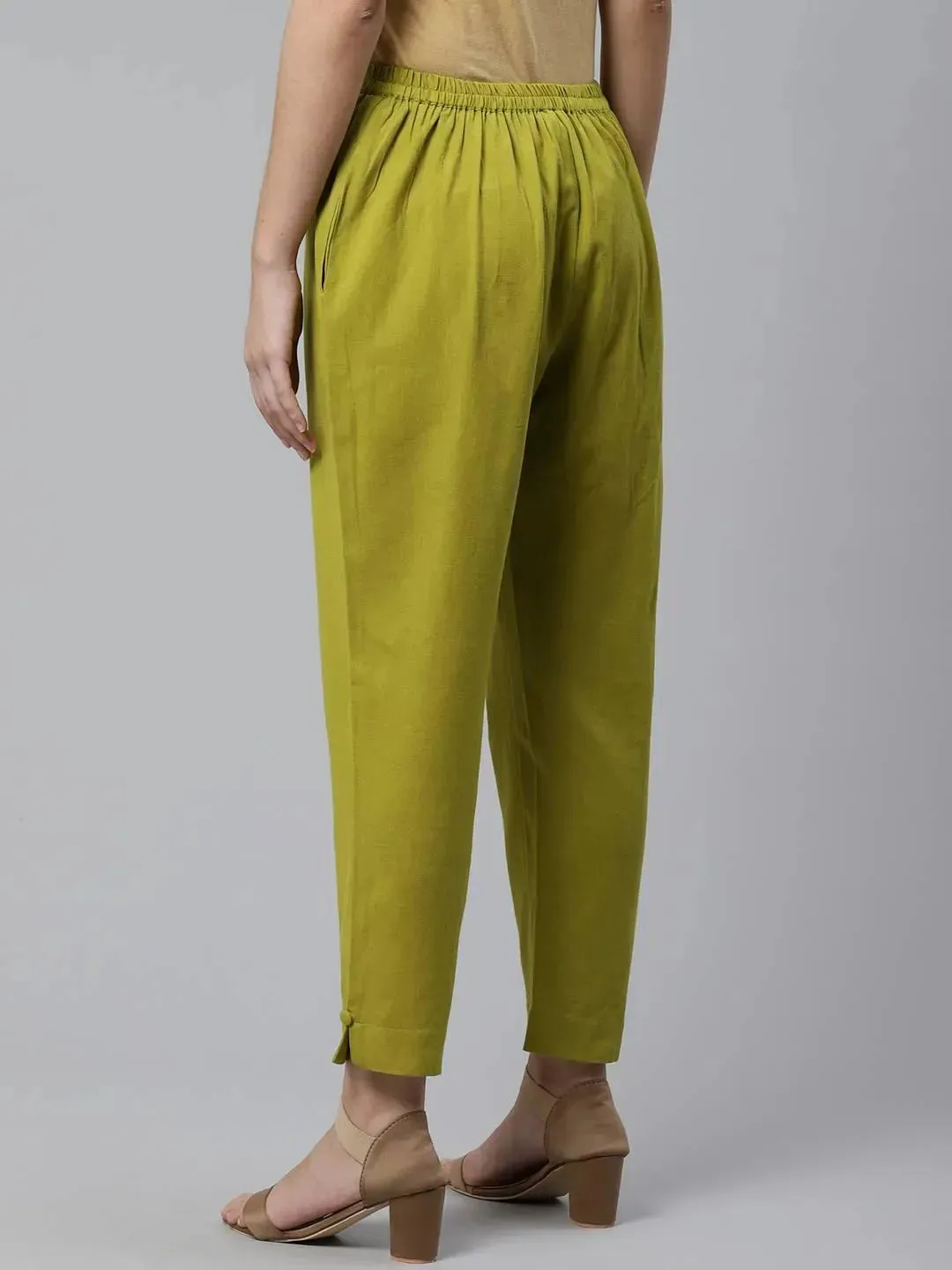 Green Solid Cotton Trousers