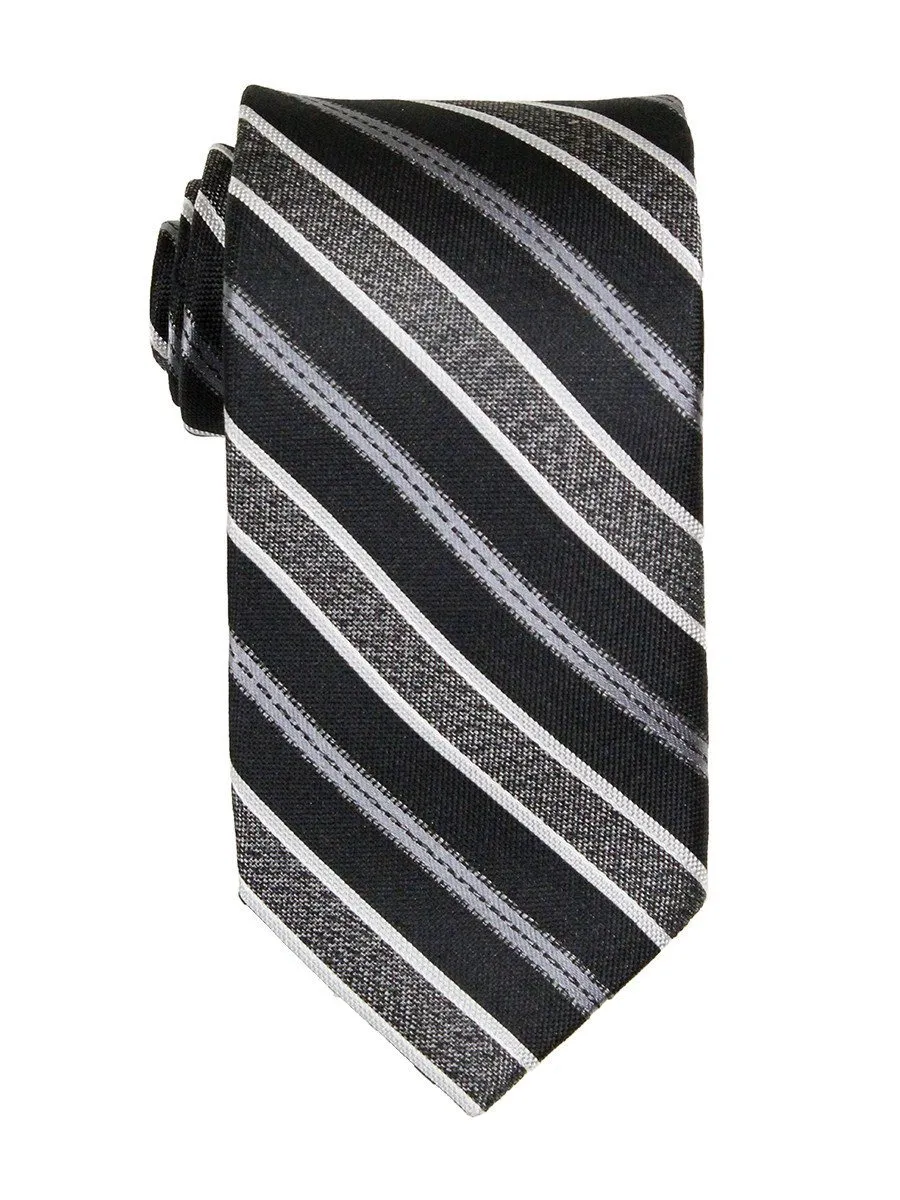 Heritage House 23774 100% Woven Silk Boy's Tie - Stripe - Black/Silver/Gray