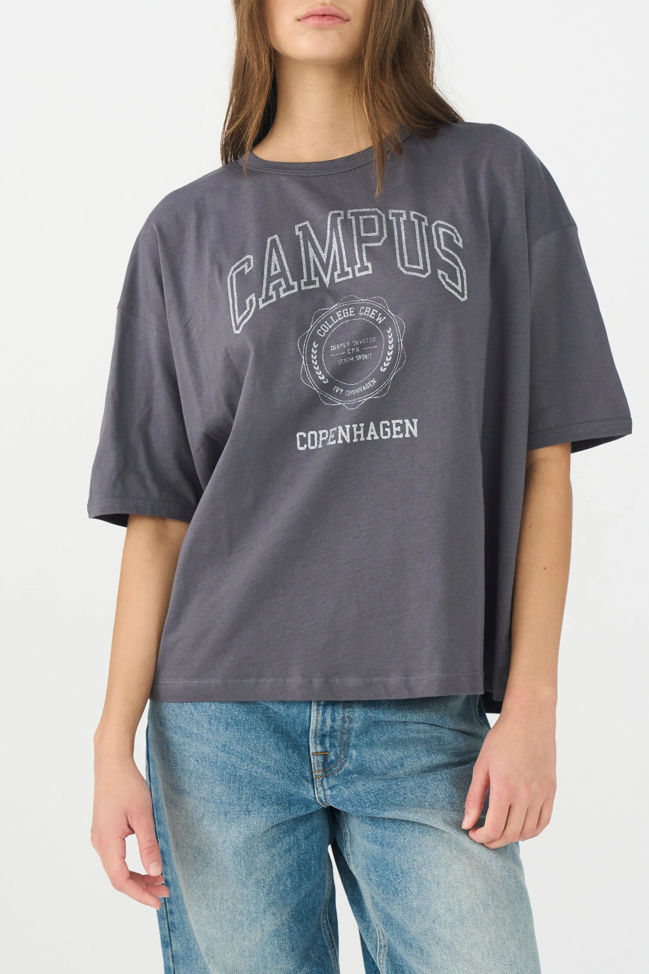 IVY-Campus Glitter Tee - Silver Grey