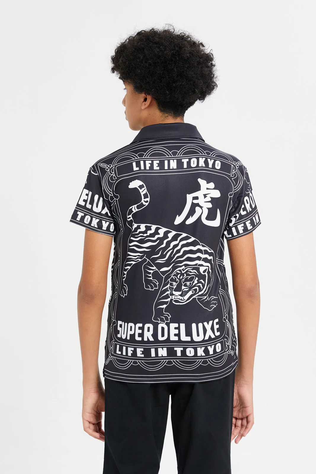 Senior Boys Black Printed Printed Shirt