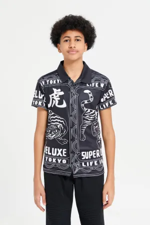 Senior Boys Black Printed Printed Shirt