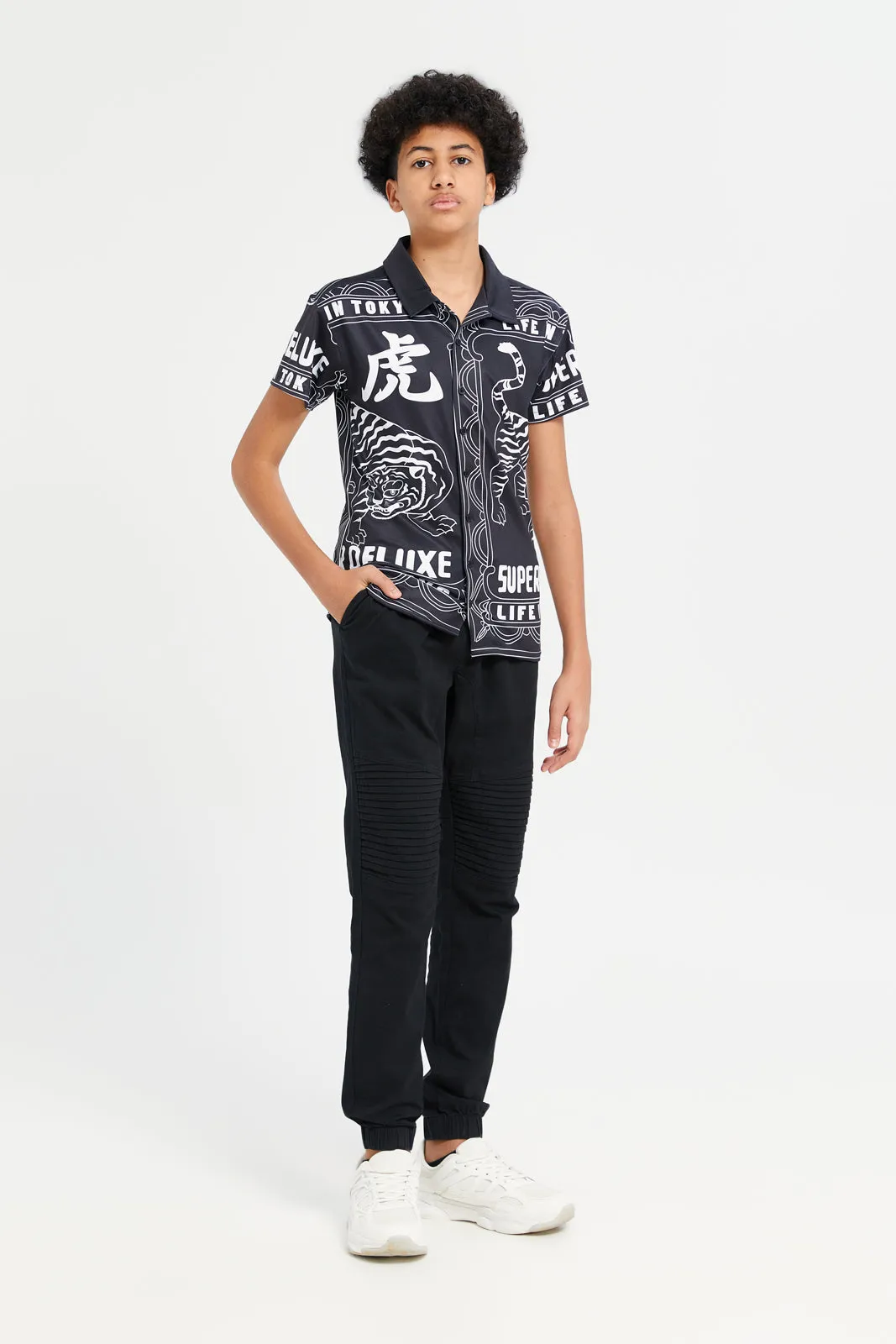 Senior Boys Black Printed Printed Shirt