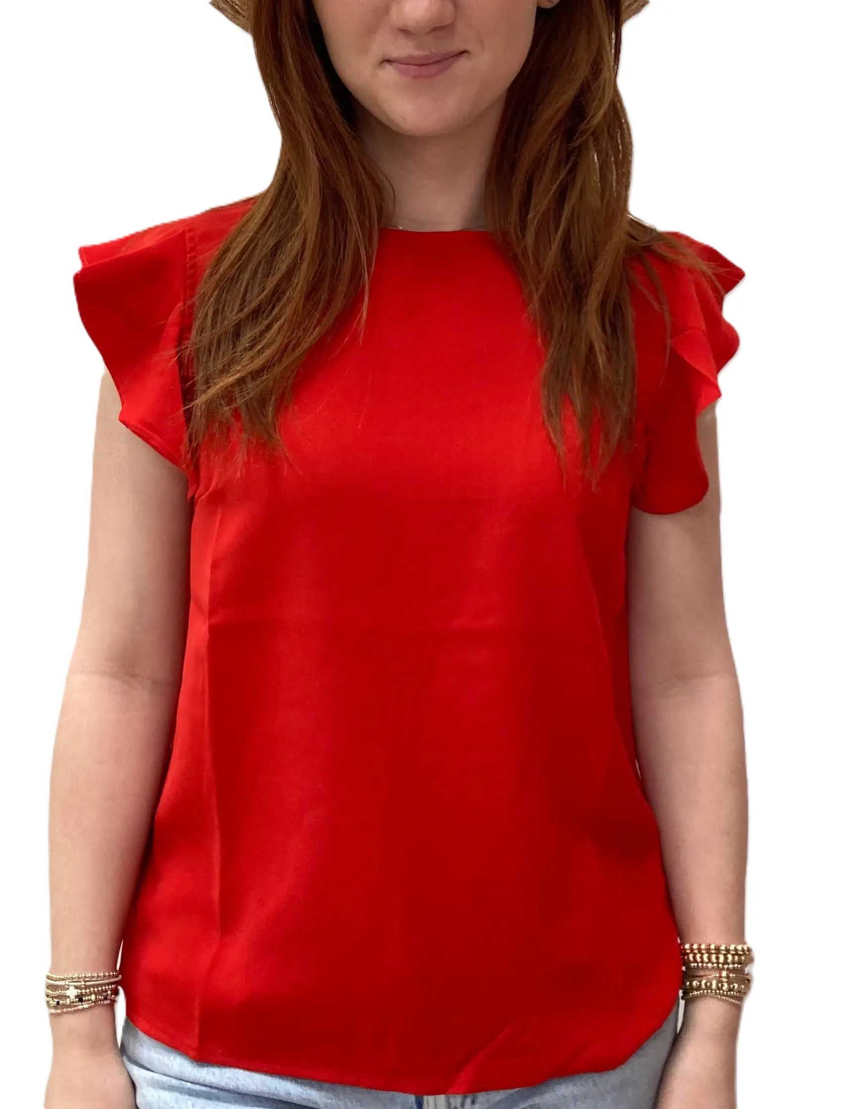 Top - Flutter Sleeve - Red