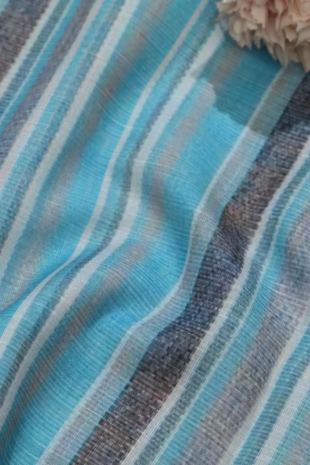 Vibrant Blue Wrinkle Free Cotton Linen Digital Printed Fabric