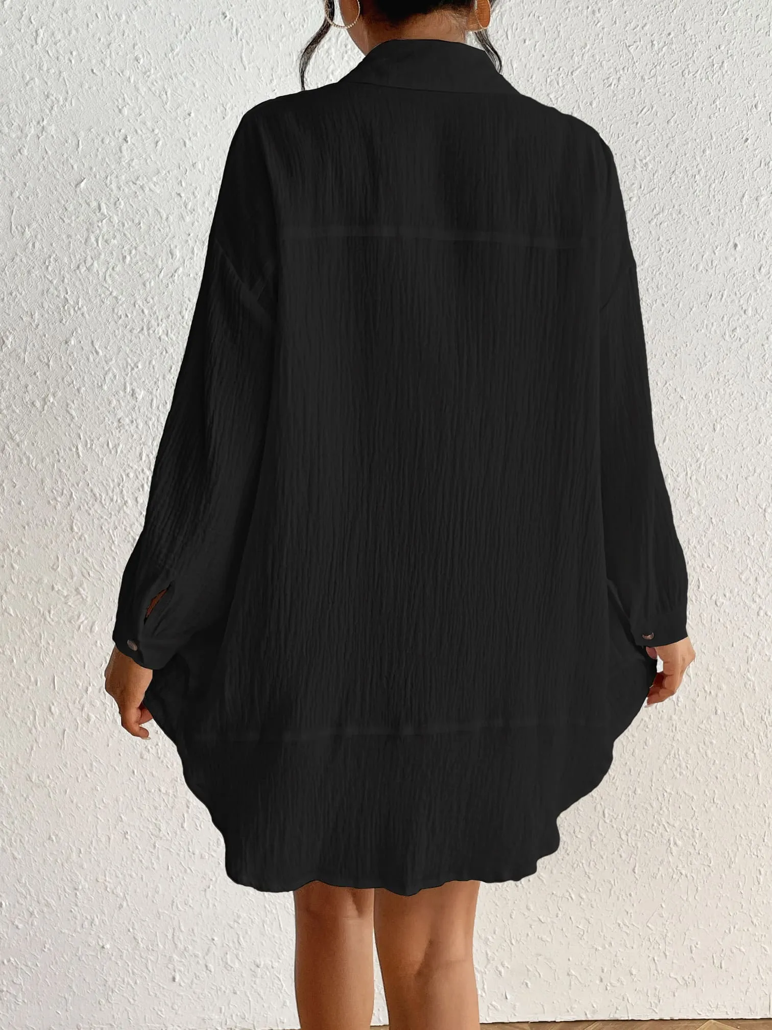 White Long Sleeve Oversized Button Beach Cover-Up Shirt